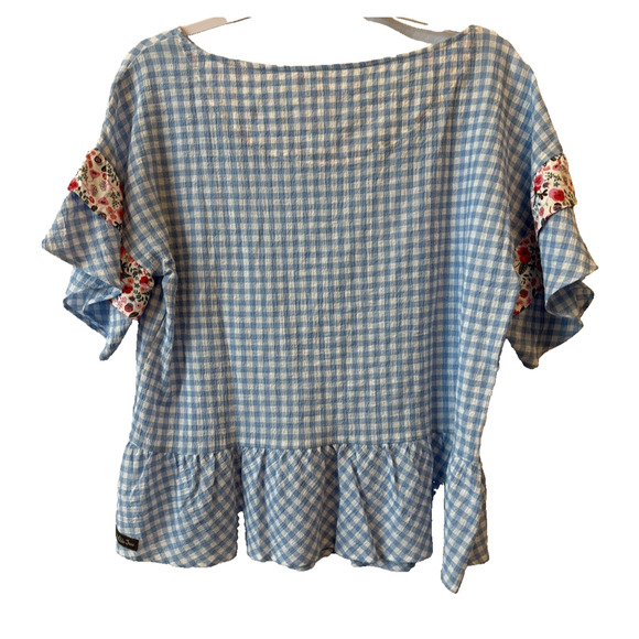 Matilda Jane Women's L Cottagecore Gingham Floral Flutter Sleeve Blouse Boho - Picture 2 of 9
